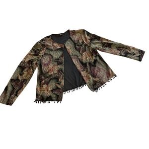 MSK Vintage Cardigan Womens Large Multicolor Floral Beaded Hem Evening‎ Shrug